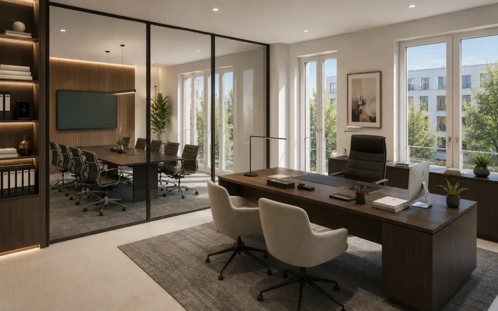 Beispielvisualisierung eines Executive Office in den Gewerbeflächen