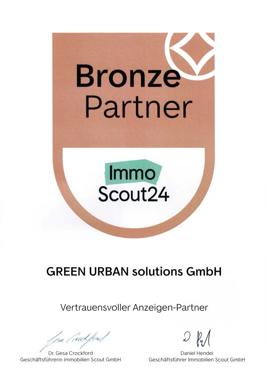 Urkunde: ImmoScout24 Bronze Partner – Vertrauensvoller Anzeigen-Partner, GREEN URBAN solutions GmbH