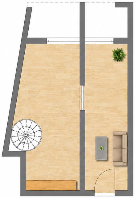 Grundrissillustration des Souterrains als Nutzfläche mit interner Treppe